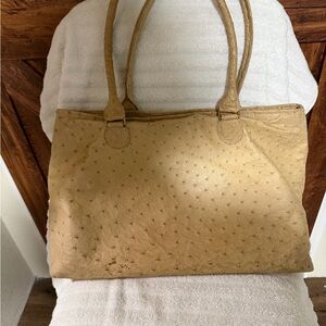 Vintage Laurel Dasso Leather Ostrich Large Tote. Beige